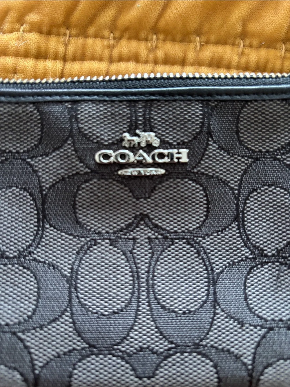 Coach Black/Gray Signature Canvas Wristlet with Logo